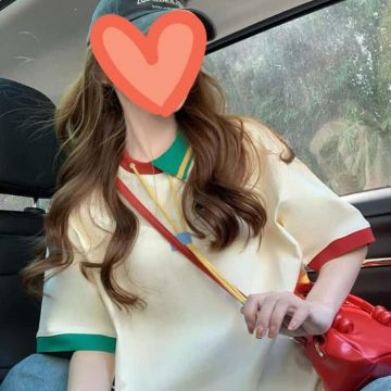 撞色polo领拼接短袖t恤女2025新款夏季美式学院风宽松休闲上衣潮 · 米白色 M